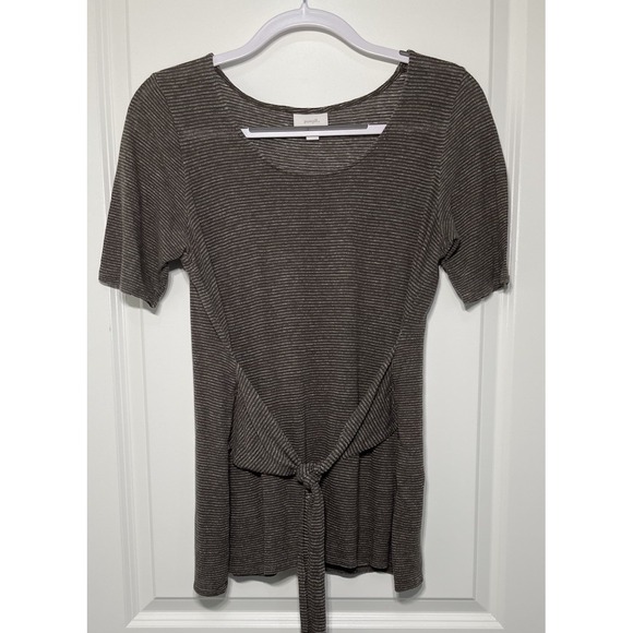 Pure Jill Tunic Women Size Small Brown Tunic Linen Modal Tie Front Short Sleeve - Picture 6 of 8